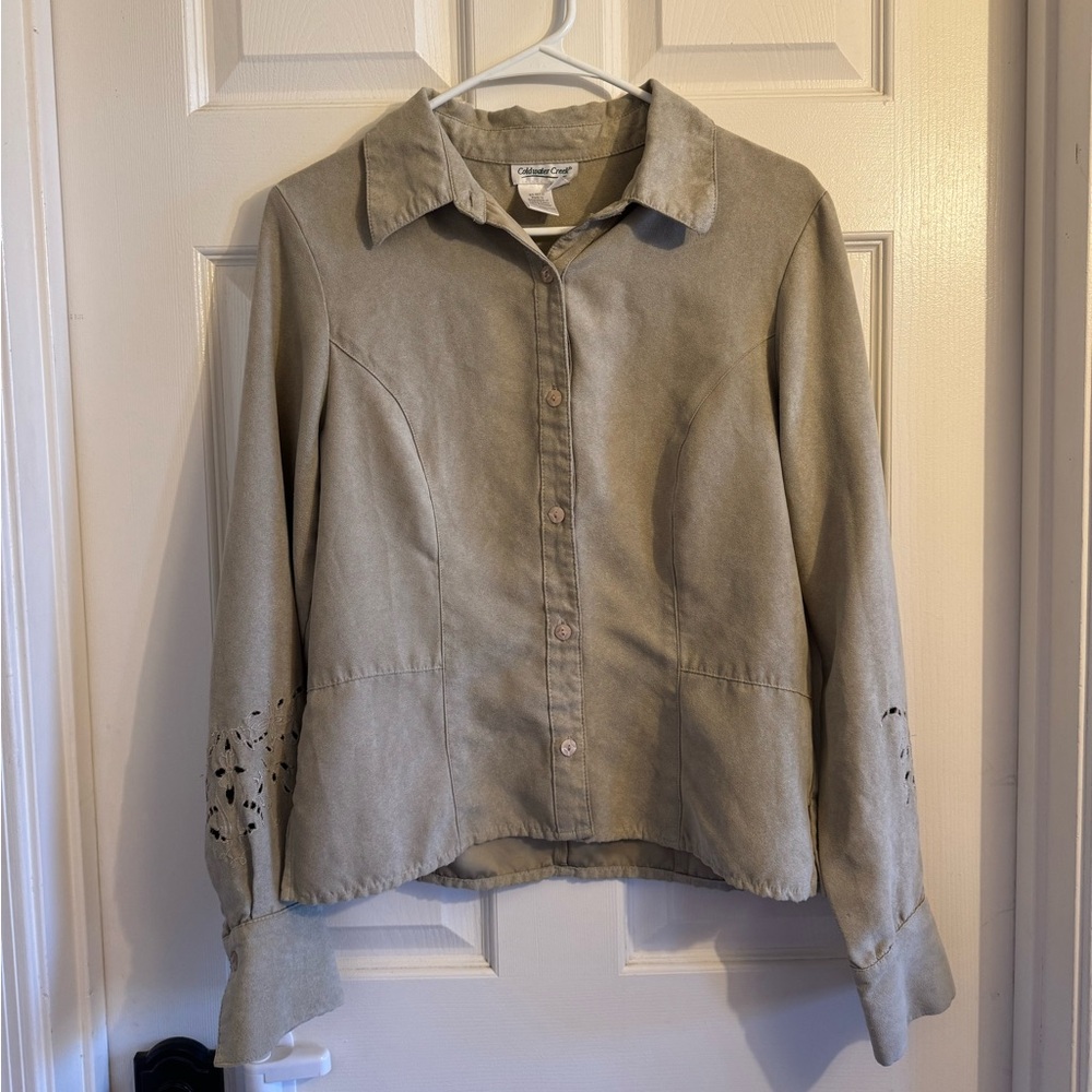 Coldwater Creek Beige Long Sleeves Floral Cutouts Collared Blazer Shacket Medium